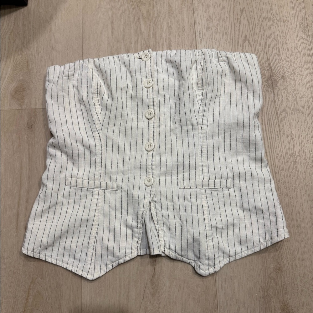 wild fable White Pinstripe Strapless Crop Top